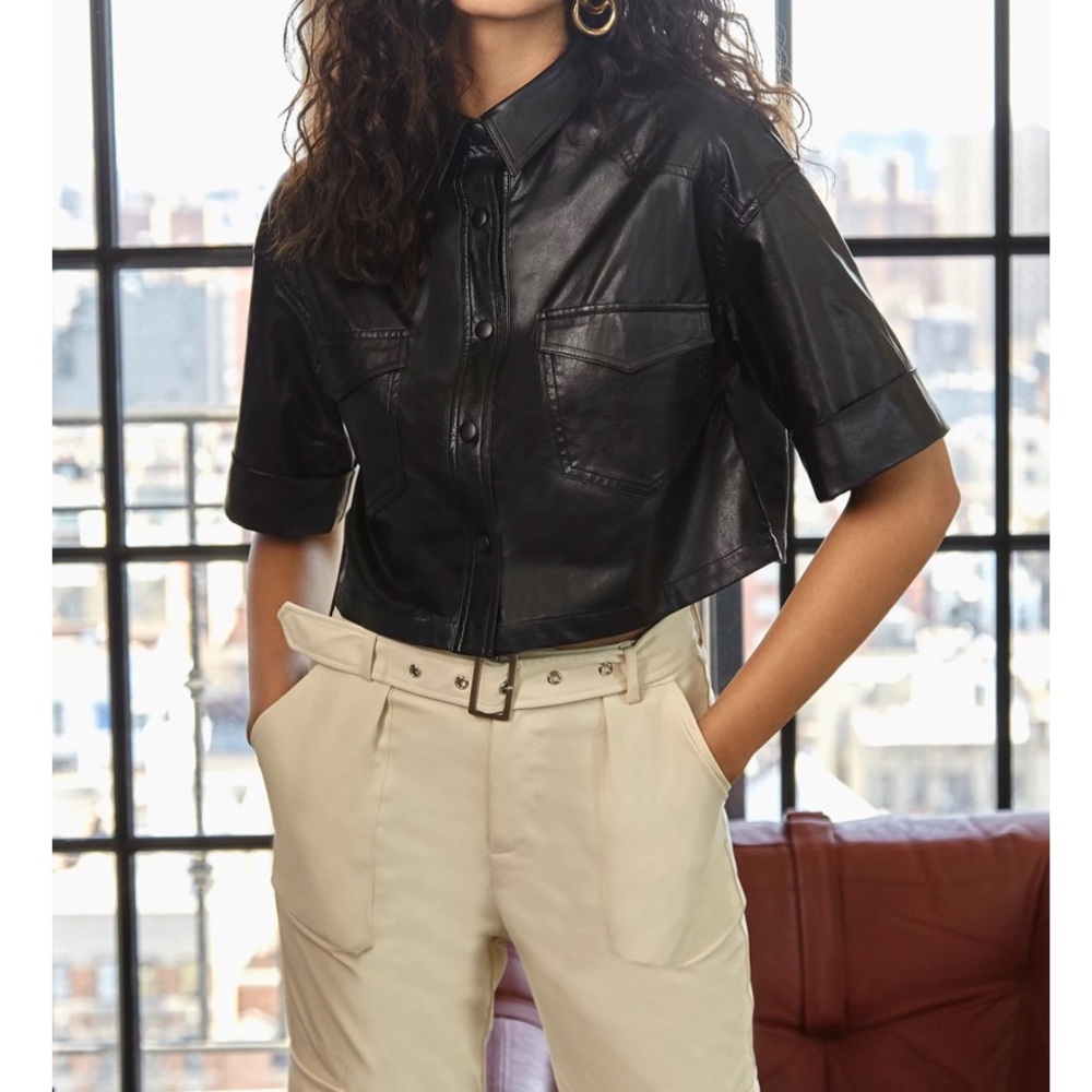 Choosy black faux leather crop Cara top Size XS